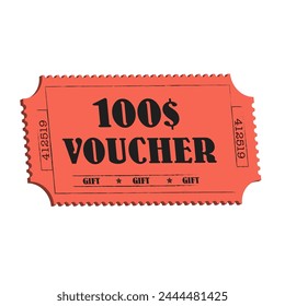 Retro 3D gift voucher. 100$ voucher credit with vintage text. Vector illustration.