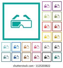 Retro 3d glasses flat color icons with quadrant frames on white background