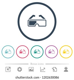 Retro 3d glasses flat color icons in round outlines. 6 bonus icons included.
