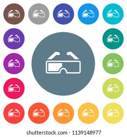 Retro 3d glasses flat white icons on round color backgrounds. 17 background color variations are included.