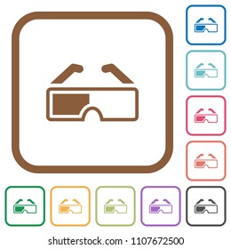 Retro 3d glasses simple icons in color rounded square frames on white background