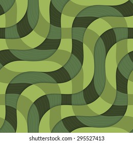 Retro 3D green overlapping waves with texture.Abstract layered pattern. Bright colored background with realistic shadow and three dimensional effect.