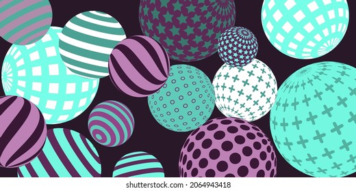 Retro 3d illustration abstract balls, great design for any purposes.  Modern cover concept. Vector technology background.  Abstract bright wallpaper. 3d geometric shape  illustration.