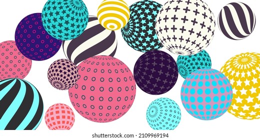 Retro 3d illustration abstract balls, great design for any purposes.  Modern poster for cover design.  Modern art isolated vector graphic. Background wall design.