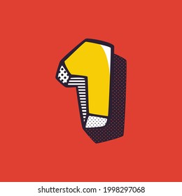 Retro 3d number one logo with polka dot and striped pattern on the sides. Vector isometric font for kids labels, a magic toy company, impossible art posters, etc.