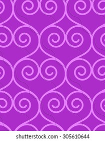 Retro 3D purple swirly hearts.Abstract layered pattern. Bright colored background with realistic shadow and thee dimensional effect.