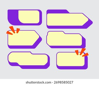 Retro 3D Aufkleber Label Chat Unterhaltungen Tag Form leere Badge Sammlung Set Bundle Vorlage drucken Kunst bearbeitbar