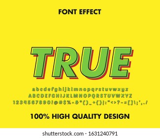 Retro 3d style text effect green and red text effect, full set alphabet, number and symbol. premium vector