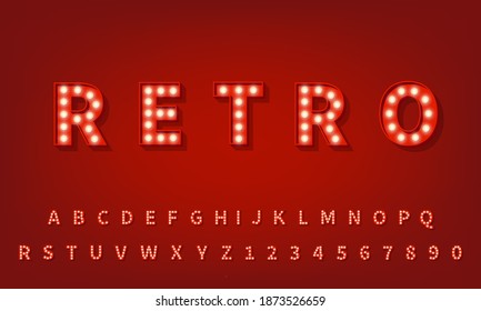 Retro 3d typography font. 3d light bulb alphabet