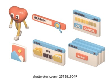 retro 3D vector icon set on white background. for design need, animation, game, apps, Ui Design, web design, Presentation, flyer or poster, social media advertising, content creator, and other