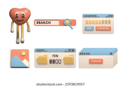 retro 3D vector icon set on white background. for design need, animation, game, apps, Ui Design, web design, Presentation, flyer or poster, social media advertising, content creator, and other