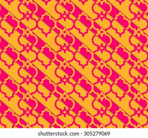 Retro 3D yellow and pink Marrakech.Abstract layered pattern. Bright colored background with realistic shadow and thee dimensional effect.