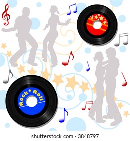 Retro 45 RPM records, for a disco or 50s 60s record hop background.