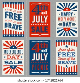 Retro 4th of July banners for social media, flyers, web pages, print media. Vector illustration.