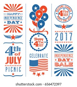 Retro 4th of July design elements for greeting cards, web page banners, posters