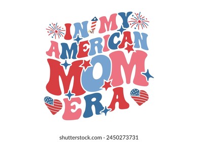 Retro 4th of July t shirts design. Happy 4th of July t shirts. American Mama mini 4th of July T-shirt Design for t-shirts, tote bags, cards, frame artwork etc.