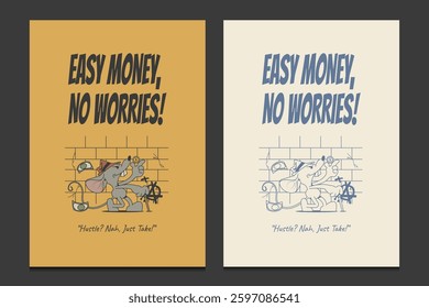 retro 50s-style poster featuring a mouse cartoon character, vector illustration