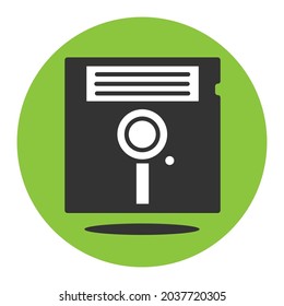 Retro 5,25' floppy disk icon on the green background. Vector illustration of flat pictogram with shadow.