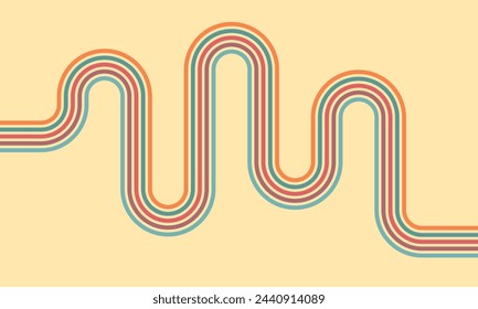 Retro 60s 70s Abstract Rainbow Wave Lines Pattern Vector Wallpaper