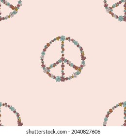 Retro 60s - 70s style with a rainbow hippie sun in a simple linear style. Naive boho style by hand, festival of colors and music, signs of peace and free love