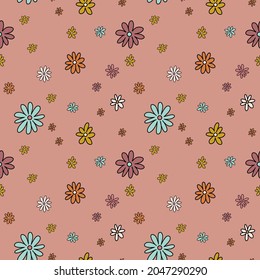 Retro 60s - 70s style with a rainbow hippie sun in a simple linear style. Naive boho style by hand, festival of colors and music, signs of peace and free love