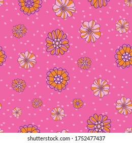 Retro 60s floral. Vector repeat pattern. Great for home decor, wrapping, fashion, scrapbooking, wallpaper, gift, kids, apparel.