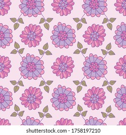 Retro 60s floral. Vector repeat pattern. Great for home decor, wrapping, fashion, scrapbooking, wallpaper, gift, kids, apparel.