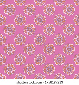 Retro 60s floral. Vector repeat pattern. Great for home decor, wrapping, fashion, scrapbooking, wallpaper, gift, kids, apparel.