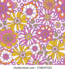 Retro 60s Floral. Vector Repeat Pattern. Great For Home Decor, Wrapping, Fashion, Scrapbooking, Wallpaper, Gift, Kids, Apparel.