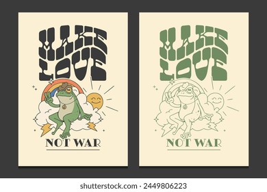 retro 60s posters with the message "Make Love Not War", vector illustration