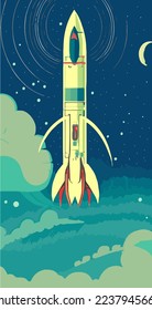 retro, 60's sci fi sticker depicting a rocket ship