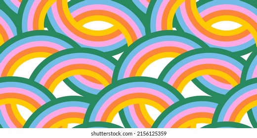 Retro 60s style rainbow seamless pattern with pastel color stripes. Colorful wave cartoon background.