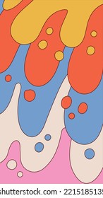 Retro 60s wave with drops background for phoe screen. Abstract 60s pattern. Psychedelic retro wave wallpaper. Modern backdrop design. Abstract 60s 70s psychedelic design. Vector vertical illustration.