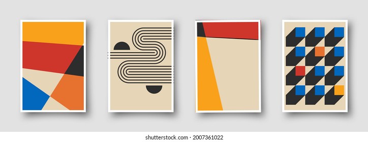 Retro 60s-70s graphic design covers. Cool vintage shape compositions. Trendy colorful bauhaus art templates.