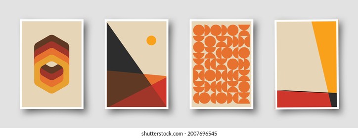 Retro 60s-70s graphic design covers. Cool vintage shape compositions. Trendy colorful bauhaus art templates.