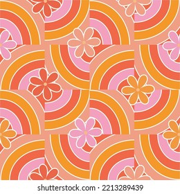 retro 70' 60' rainbow vector seamless pattern, playful bright colourful and cute style. good fabric wallpaper stationary and any children's projects. 