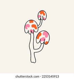 Retro 70s 60s ,clockwork mushrooms, tattoo sketch, vector illustration. Boho hippie mushroom poster, postcard.