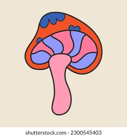 Retro 70s 60s ,clockwork mushrooms, tattoo sketch, vector illustration. Boho hippie mushroom poster, postcard.