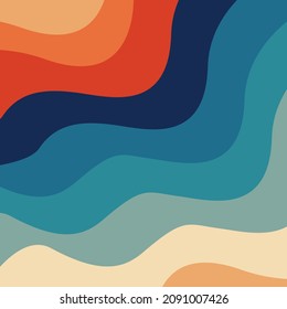 Retro 70s and 80s Color Palette Mid-Century Minimalist Abstract Art Ocean Waves