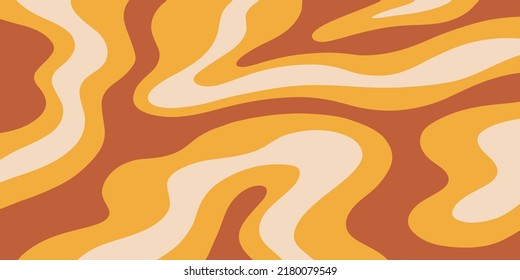 Retro 70s Abstract curve background vector illustration. Trippy Glitchy  groovy design. Geometric Wavy backdrop 1960s-1970s Hippie style fluid Wallpaper, web site template