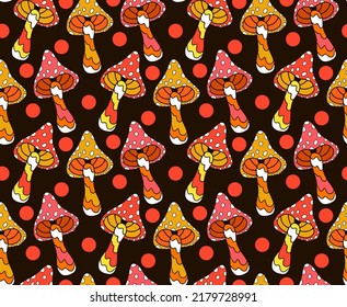 Retro 70s autumn vibe, hippie psychedelic groovy pattern. Cartoon funky autumn texture. vector illustration.