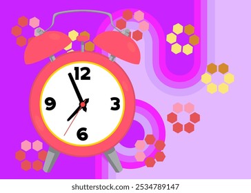 Fondo retro de los años 70 con despertador. Groovy Timepiece. Plantilla artística de los años 70. Afiche de diseño minimalista de Antiguas. Obra de arte a color anticuada.