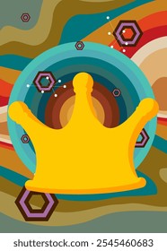 Fondo retro de los años 70 con corona. Groovy Success Plantilla de arte de la década de 1970. Afiche de diseño minimalista de Antiguas. Obra de arte a color anticuada.