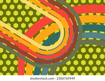 Retro 70s Background. Groovy abstract 1970s art template. Minimalistic Vintage striped design poster. Old-fashioned rainbow color artwork.