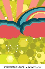 Retro 70er-Jahre-Hintergrund. Groovy abstrakte Kunstvorlage aus den 70er Jahren. Minimalistisches Vintage gestreiftes Design-Poster. Altmodische Regenbogen-Farbkunst.