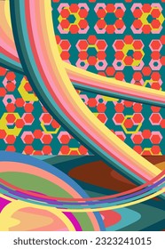 Retro 70s Background. Groovy abstract 1970s art template. Minimalistic Vintage striped design poster. Old-fashioned rainbow color artwork.