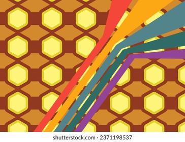 Retro 70s Background. Groovy abstract 1970s art template. Minimalistic Vintage striped design poster. Old-fashioned rainbow color artwork.
