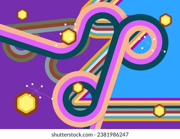 Retro 70s Background. Groovy abstract 1970s art template. Minimalistic Vintage striped design poster. Old-fashioned rainbow color artwork.