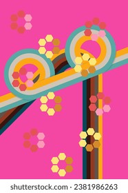 Retro 70s Background. Groovy abstract 1970s art template. Minimalistic Vintage striped design poster. Old-fashioned rainbow color artwork.