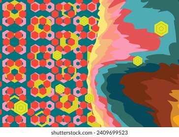 Retro 70s Background. Groovy abstract 1970s art template. Minimalistic Vintage striped design poster. Old-fashioned rainbow color artwork.
